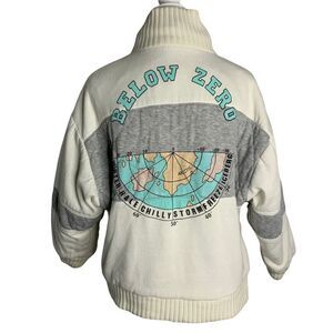 Vintage Izzi Below Zero Reversible Jacket L White Snap Zip Pockets Ribbed Trim